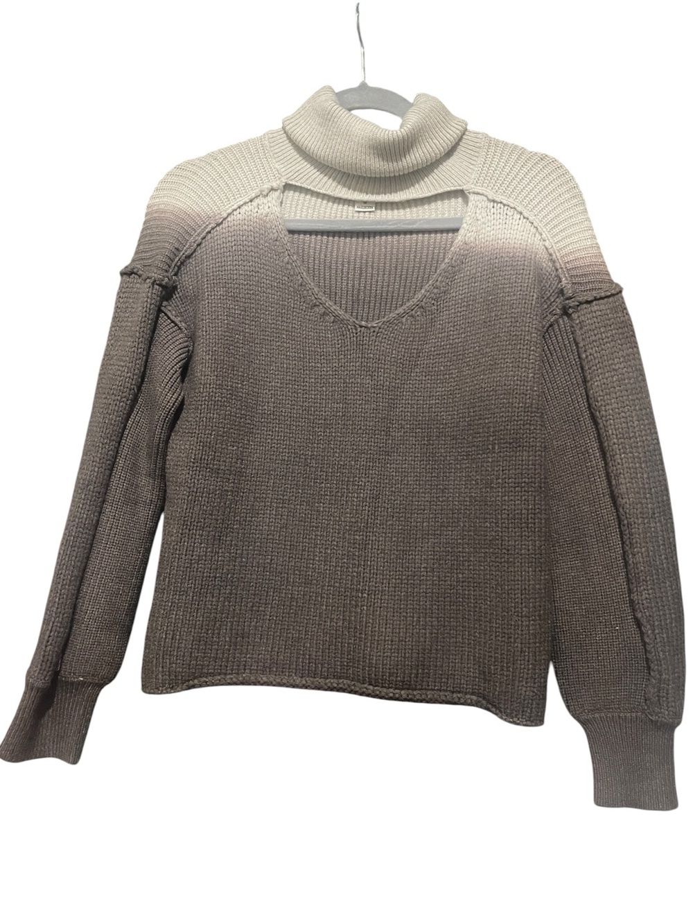 Vintage Savanna Two-Tone Cowl Neck Cutout Sweater in Cream and Taupe S